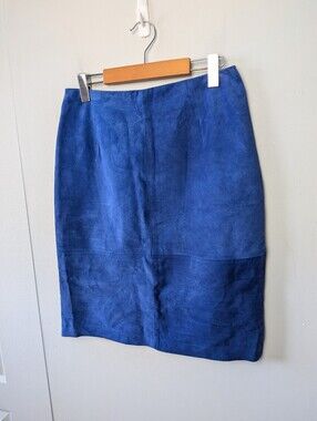 VINTAGE 80-90 WEST BAY 100% Suede Mini Skirt Women Blue Color Size 12 Back Zip